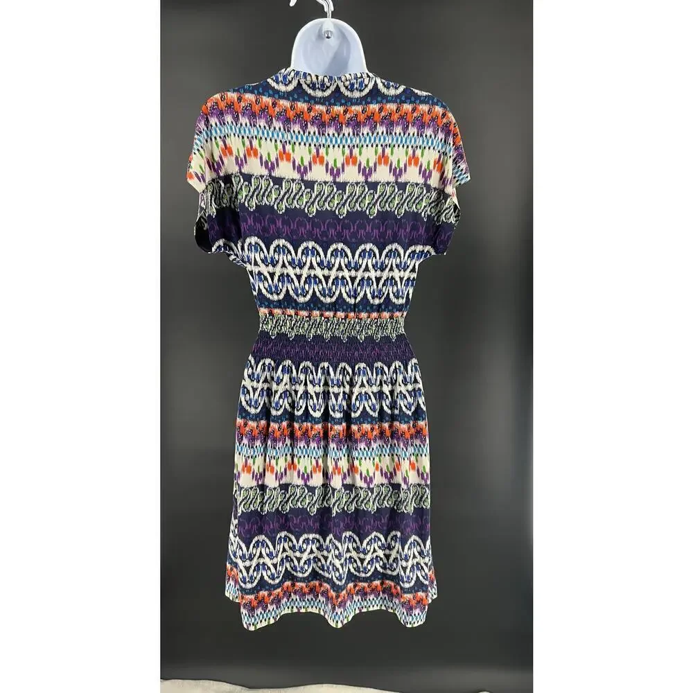 Tory Burch Silk Jersey Aztec Chevron Boho Print Silk Dress Boho Coastal Cowgirl